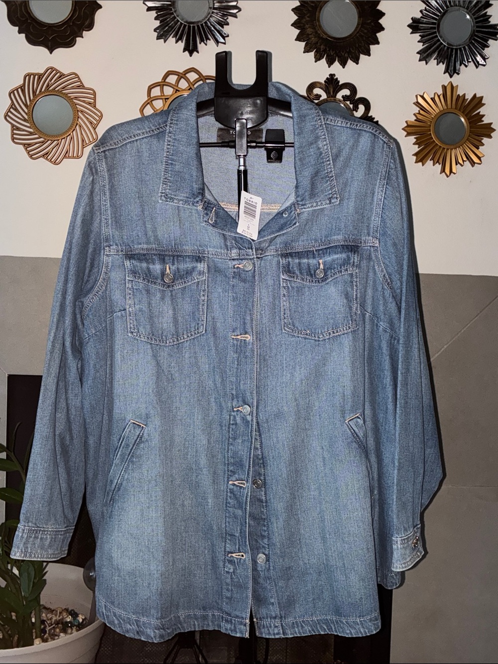torrid Light Blue Denim shacket with Button Front